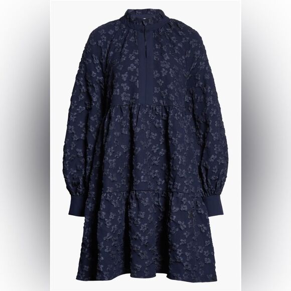 Stine Goya Navy Floral Jacquard Long Sleeve Jasmine Dress, Size Medium - Picture 6 of 8